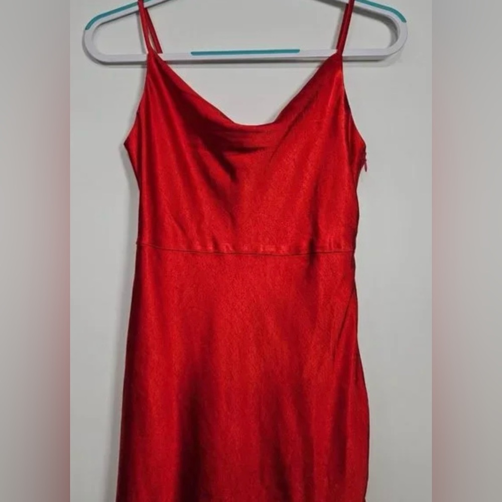 Skies are Blue Slip Dress XS Womens Red Satin Midi Slit